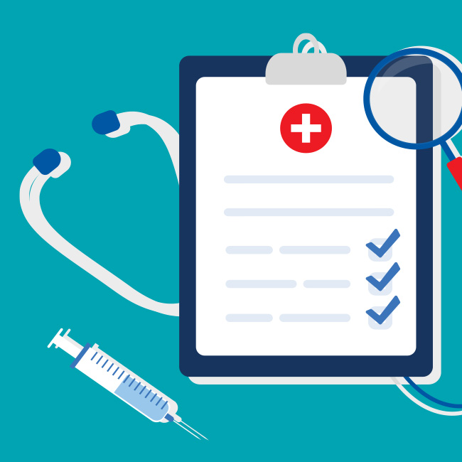 Illustrated medical supples and a checklist
