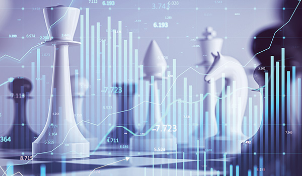 Charts and numbers overlaying a chess board